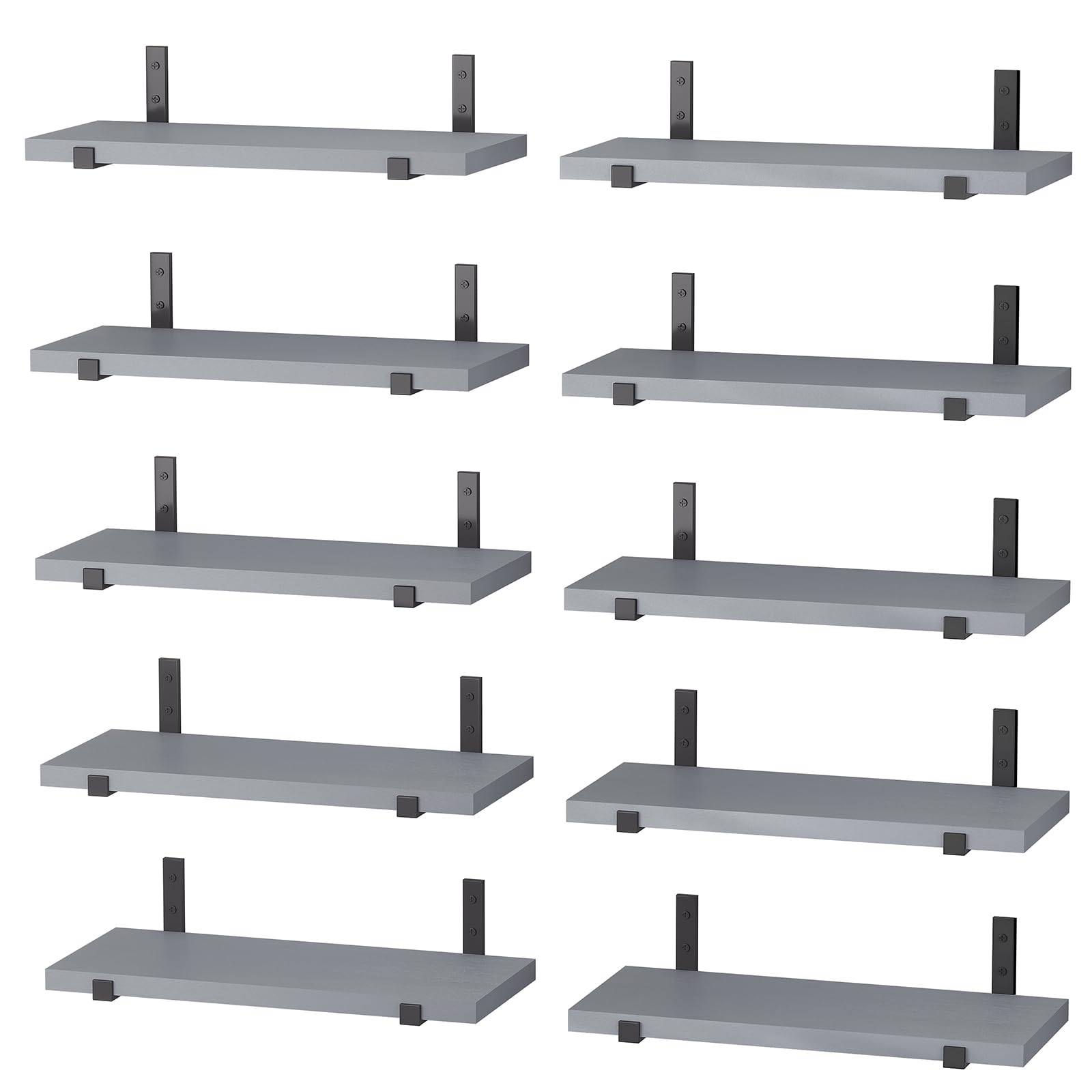Fixwal Floating Shelves for Bedroom, Wall Shelves for Living Room, Gray, Set of 10, Rustic Wood Wall Decor, Farmhouse Wall Mounted Shelves