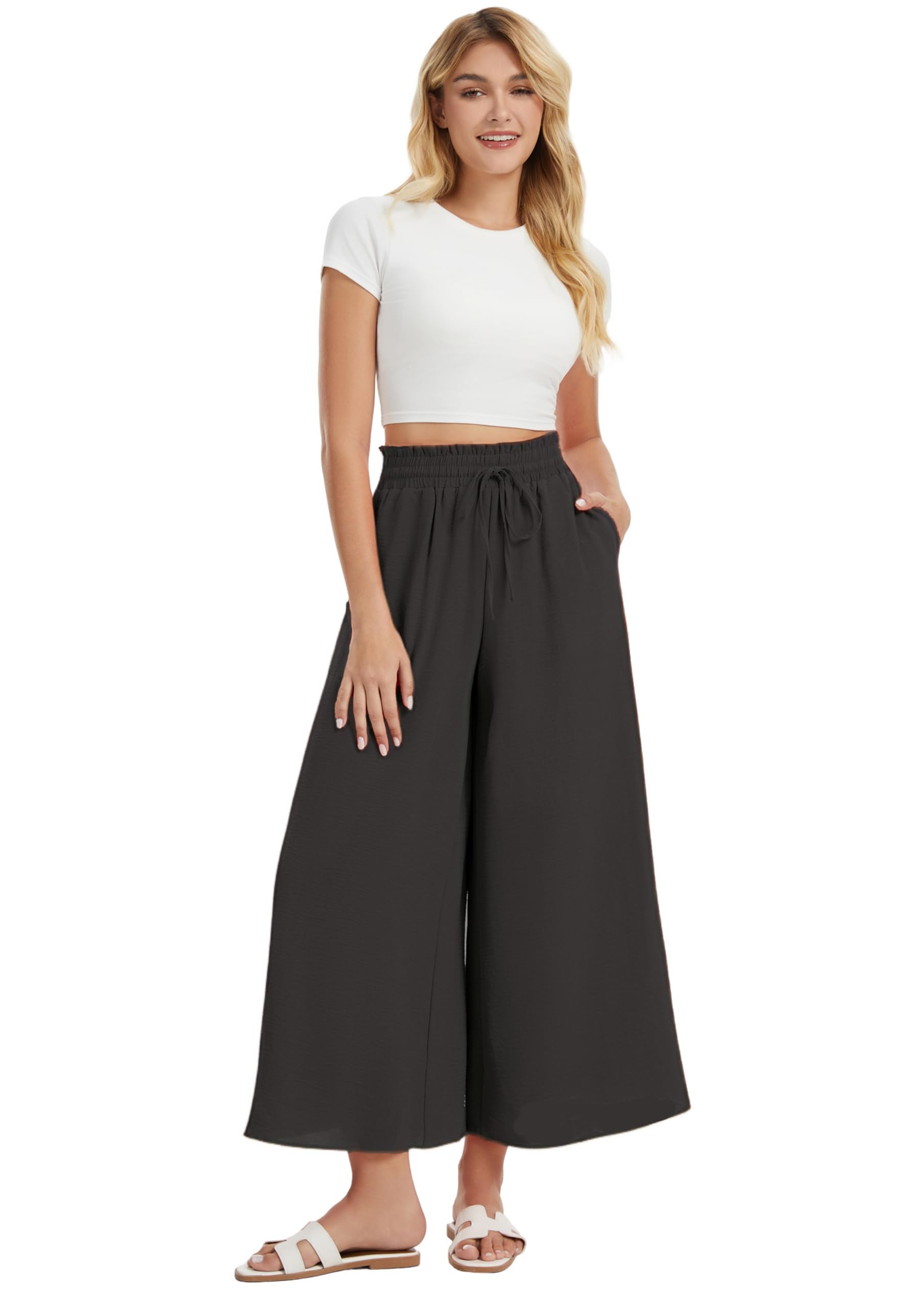 Jupe Culotte Femme Pantalon Large Taille Haute Pantalon d'Été Léger Infroissable de Plage avec 2 Poches pour Quotidien et Soirée