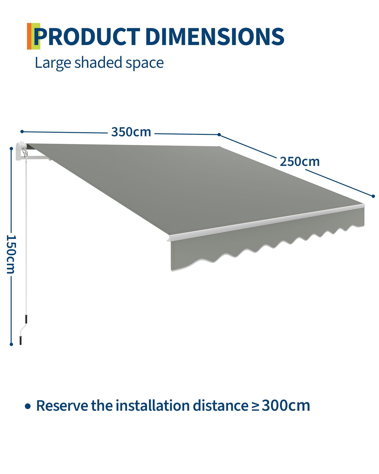 GarveeHome Gelenkarmmarkise 350 x 250 cm, UV50+ & wasserabweisend, mit Kurbel & Wandhalterung Länge + Winkel einstellbar, Markise für Terrasse & Balkon, Sonnenschutz Balkonmarkise Gelenkmarkise