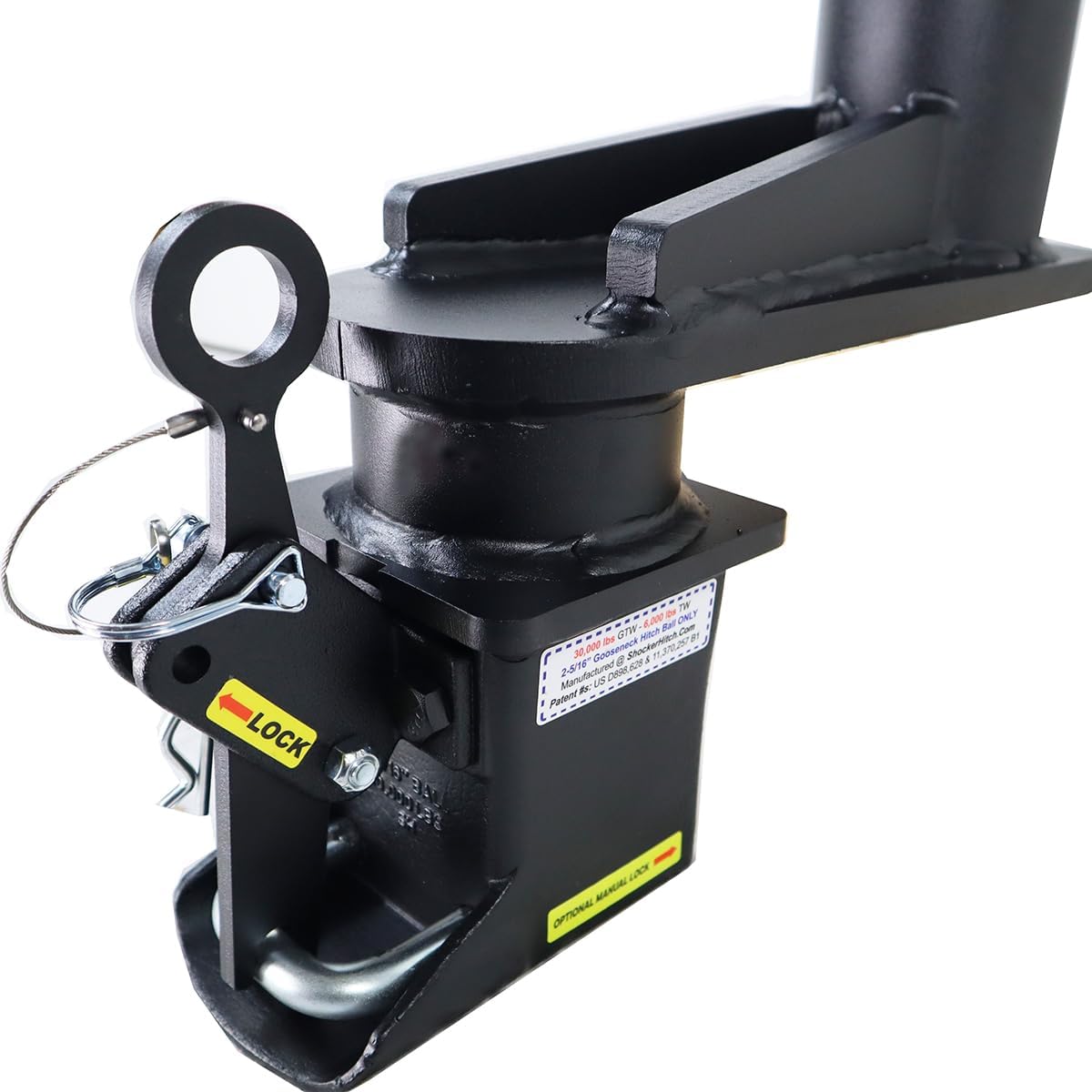 Shocker Shift Lock® Gooseneck Stem & 9" Extension Coupler for 2-5/16" Ball - 4.5" Square Straight Pin - Black - 30,000 lbs - Adjustable