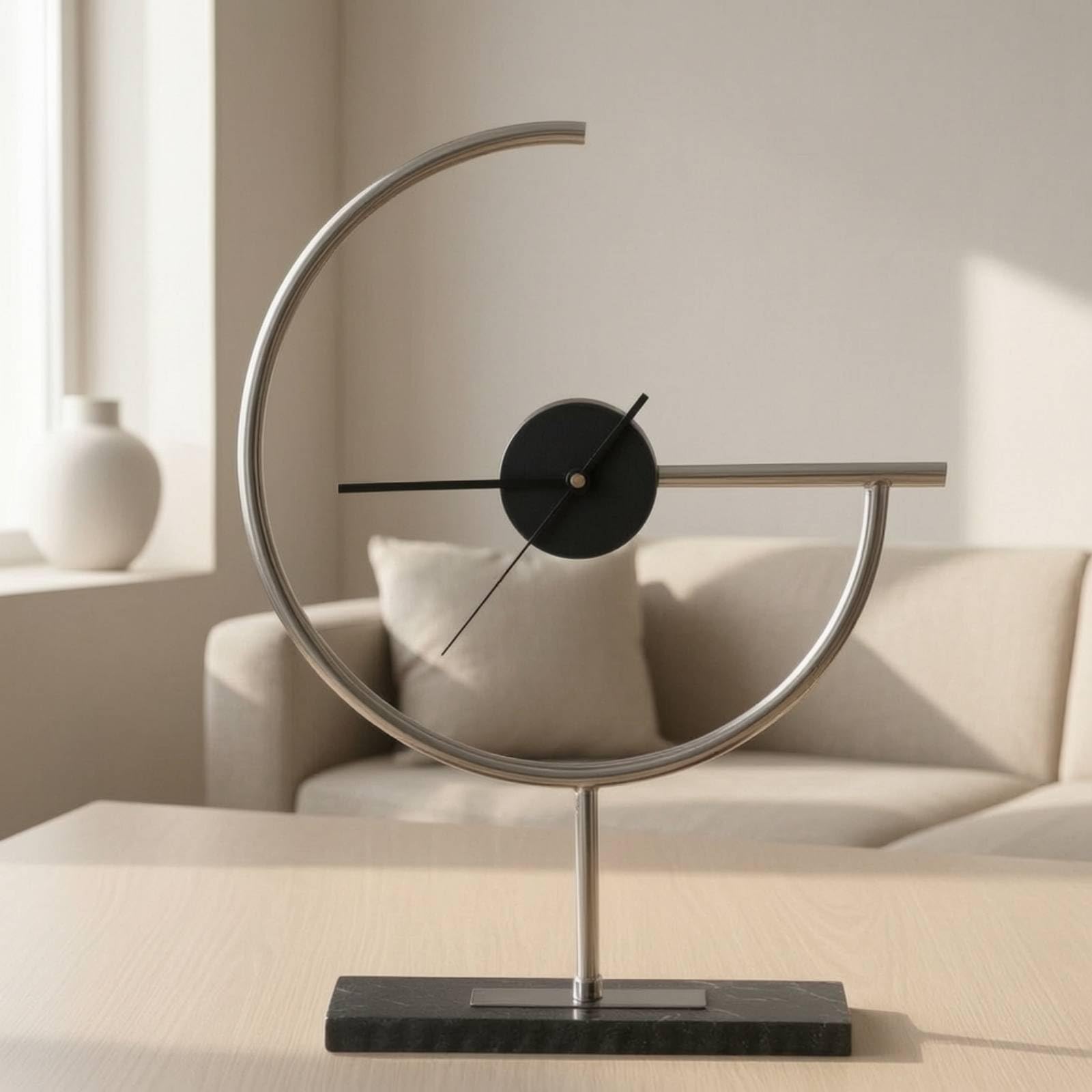 Qianly Tischuhr mit Metallsockel geometrisch Tischuhr mit Metallrahmen freistehend Standuhr für Wohnzimmer