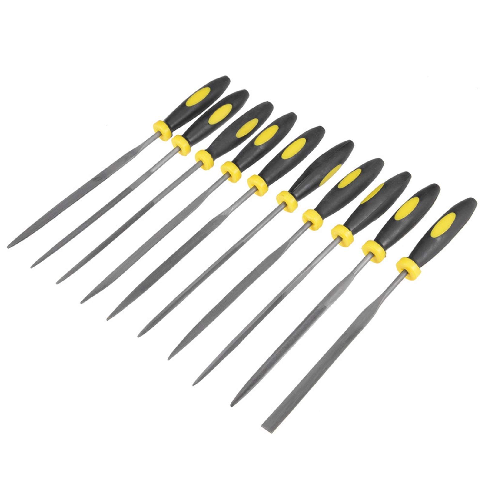 Limas de metal for acero, herramientas mecánicas, juego de limas de escofina de metal, 10 piezas de limas de aguja redondas de acero al carbono de 5 x 180 mm / 3 x 150 mm de alto con mango de goma for