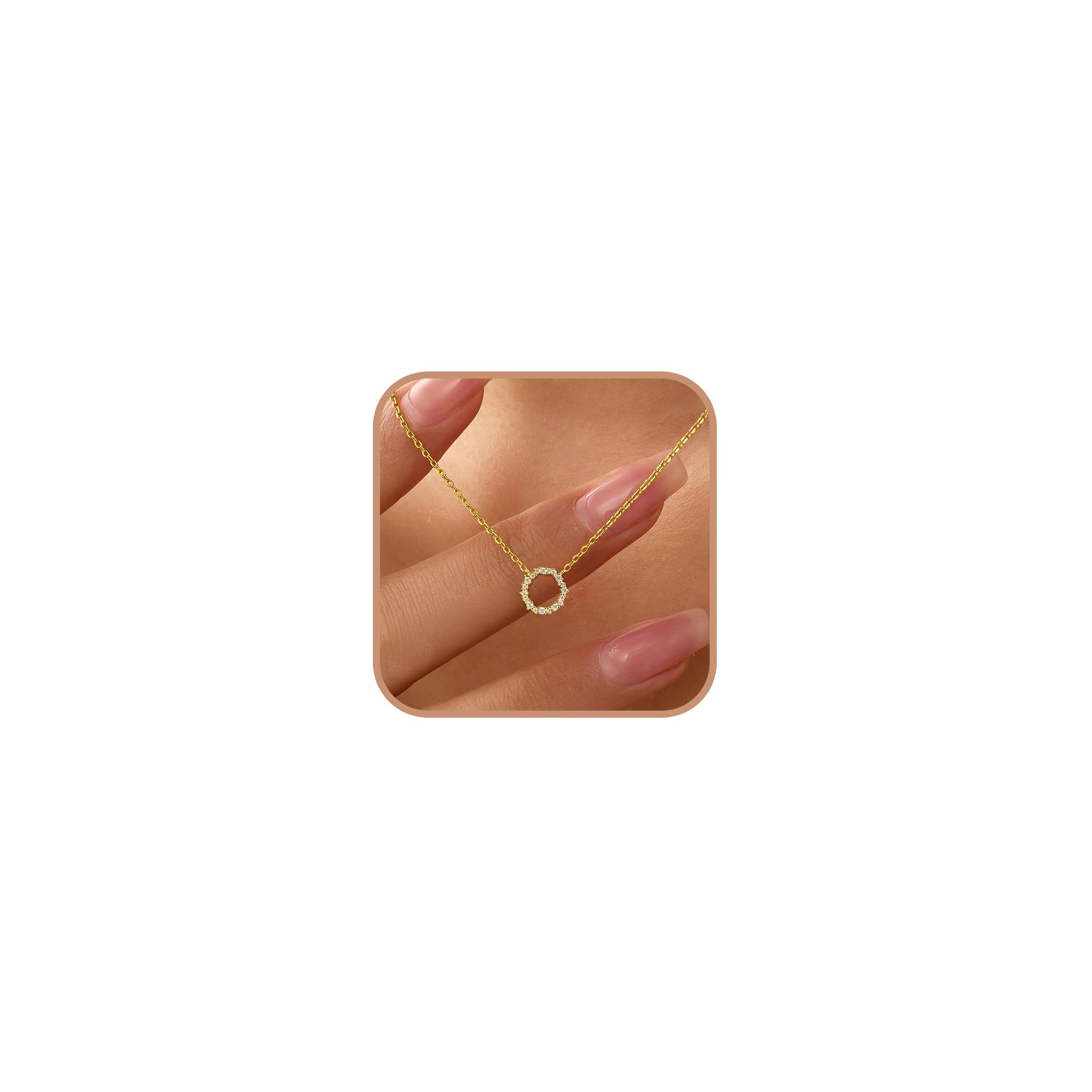 925 Sterling Silver Dainty Interlocking Circles Necklaces for Women 14K Gold Plated Double Hoop CZ Pendant Necklace Herringbone Chain Choker Necklace