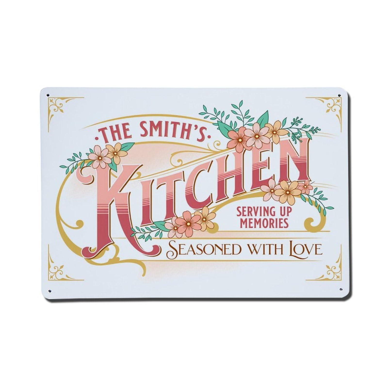 Enderetf Vintage Floral Script Kitchen Sign Design Tin Sign Metal Poster, Home Bar Garage Man Cave Cafe Indoor & Outdoor Wall Decoration 8X12inches