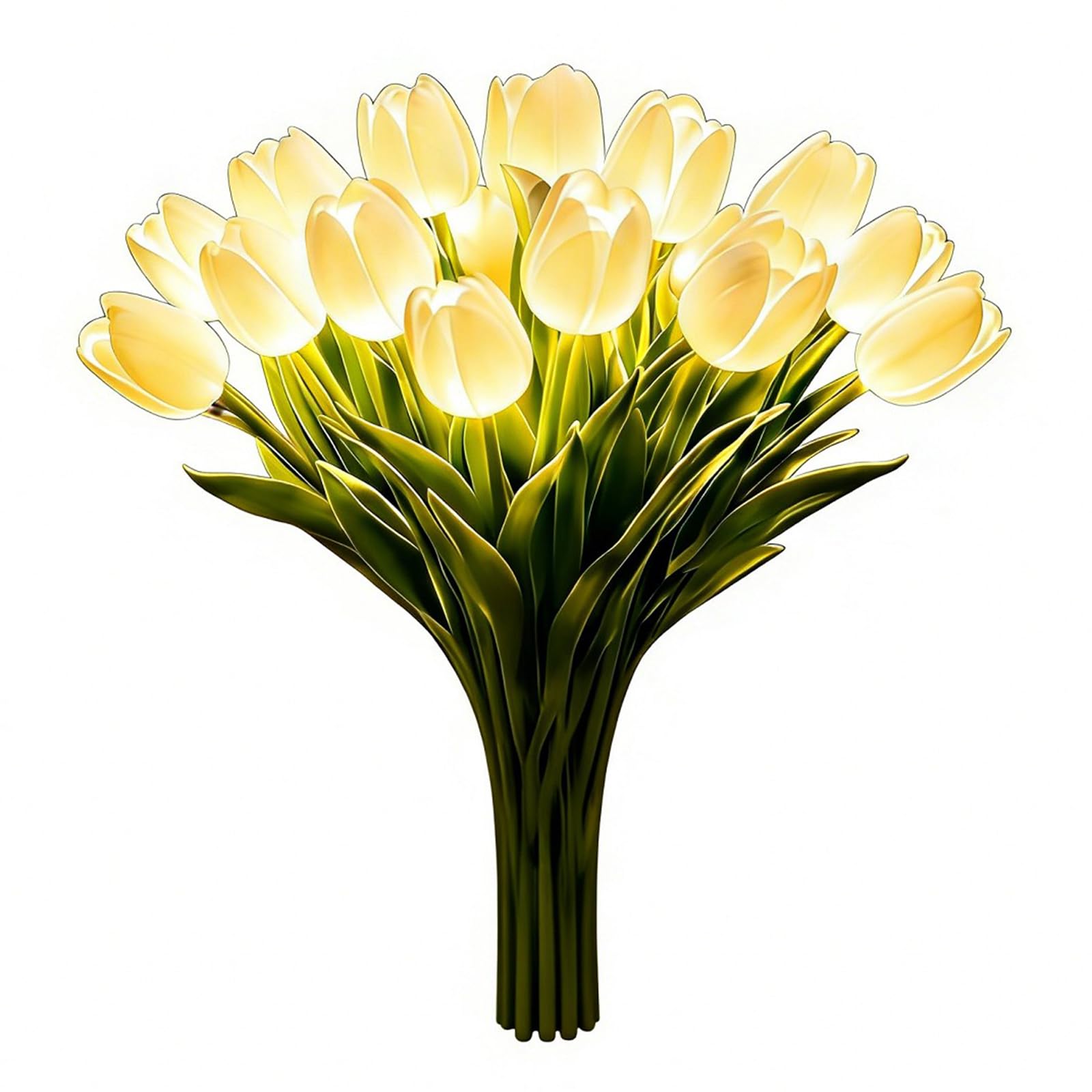 15Pcs Radiant Romantic Tulip Light LED Adjustable Tulip Night Light Warm Light Luminous Bouquet Ornament Gift for Anniversary/Wedding/Birthday (White)