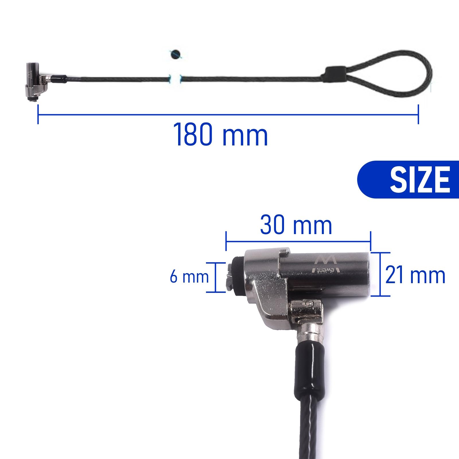 Ewent Kłódka do laptopa z kluczem NanoSaver, kabel zabezpieczający do laptopów, tabletów i smartfonów, z gniazdem nano, technologią blokady i odpornym na przecięcie, kablem ze stali węglowej, kabel