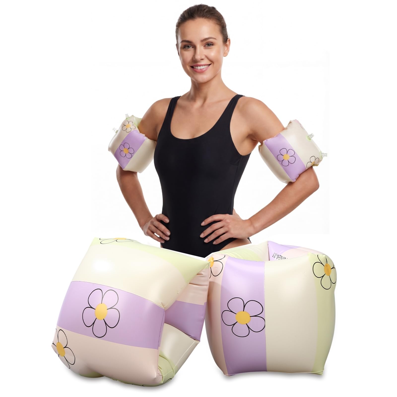 JellyArch 2 Pcs Arm Floaties PVC Inflatable Arm Band Striped Pool Floats Sleeves Swimming Float Rings for Adult Girls and Boys Water Sports Learning