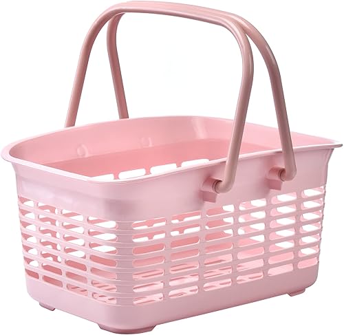 ALINK - Cesta de ducha de plástico con asa, organizador de almacenamiento portátil para dormitorio universitario, baño, cocina - Rosa