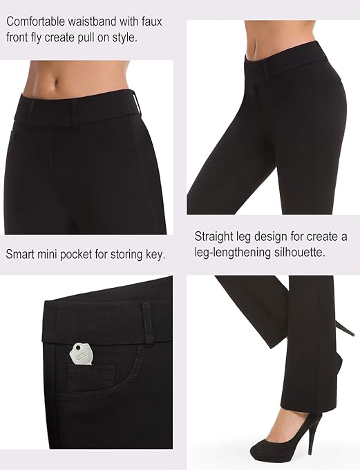 Fakanhui Dames-werkbroek, comfortabel, stretch, smal been, elastisch, hoge taille, om over te trekken, business casual, blauw, M