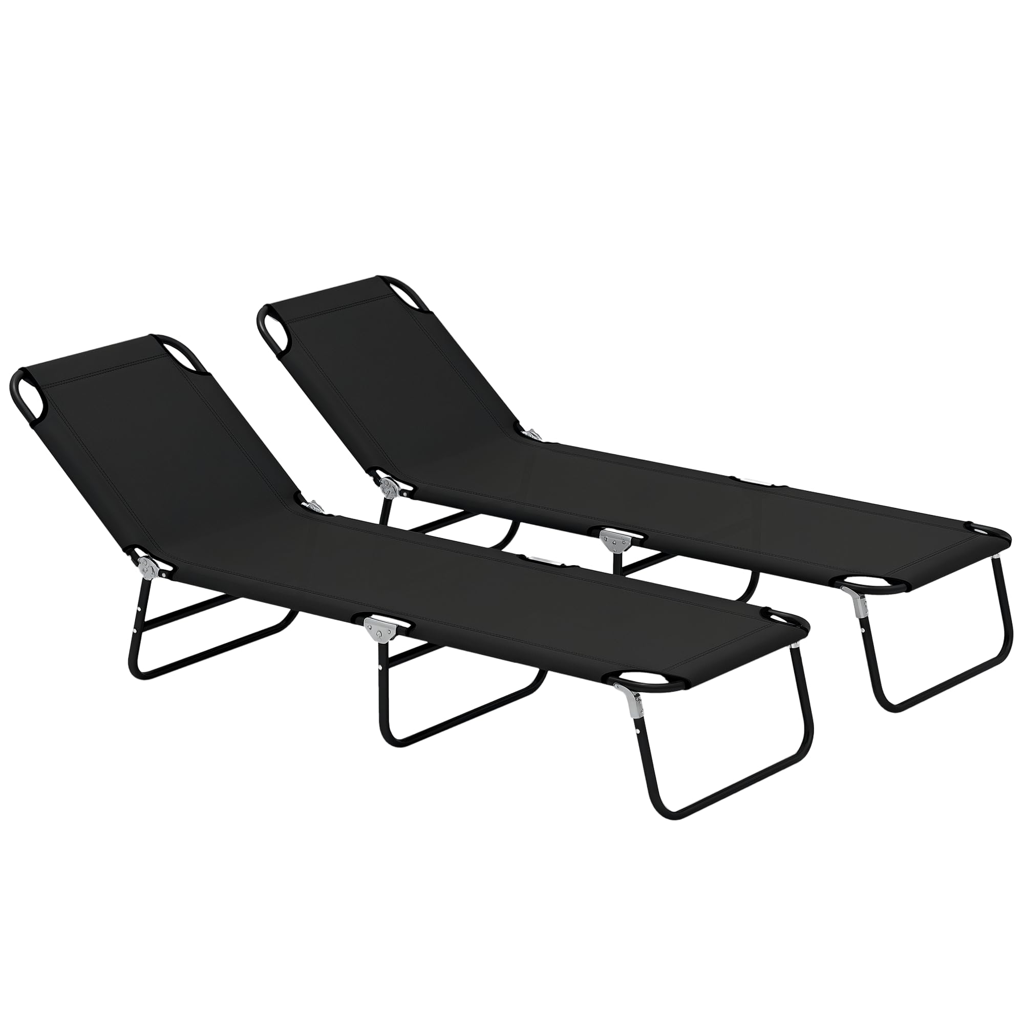 Outsunny Black 5-Position Poolside Reclining Beach Chair Set Of 2 Folding Sun Lounger