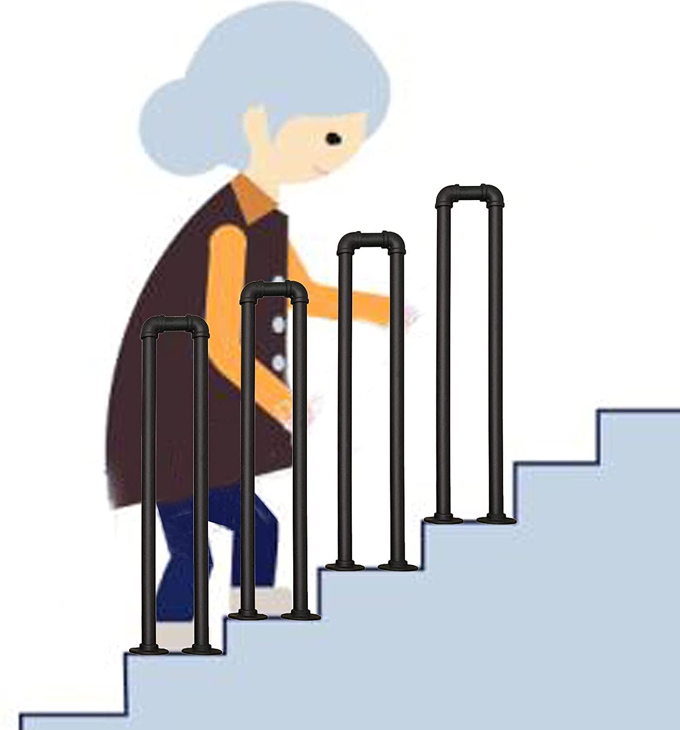 Handrails for Stairs Stair Handrail Indoor Or Outdoor ，Elderly Children's U Type Support Poles Matte Black Industrial Wrought Iron Railing ，Non-Slip Safety(75cm(2.46ft))