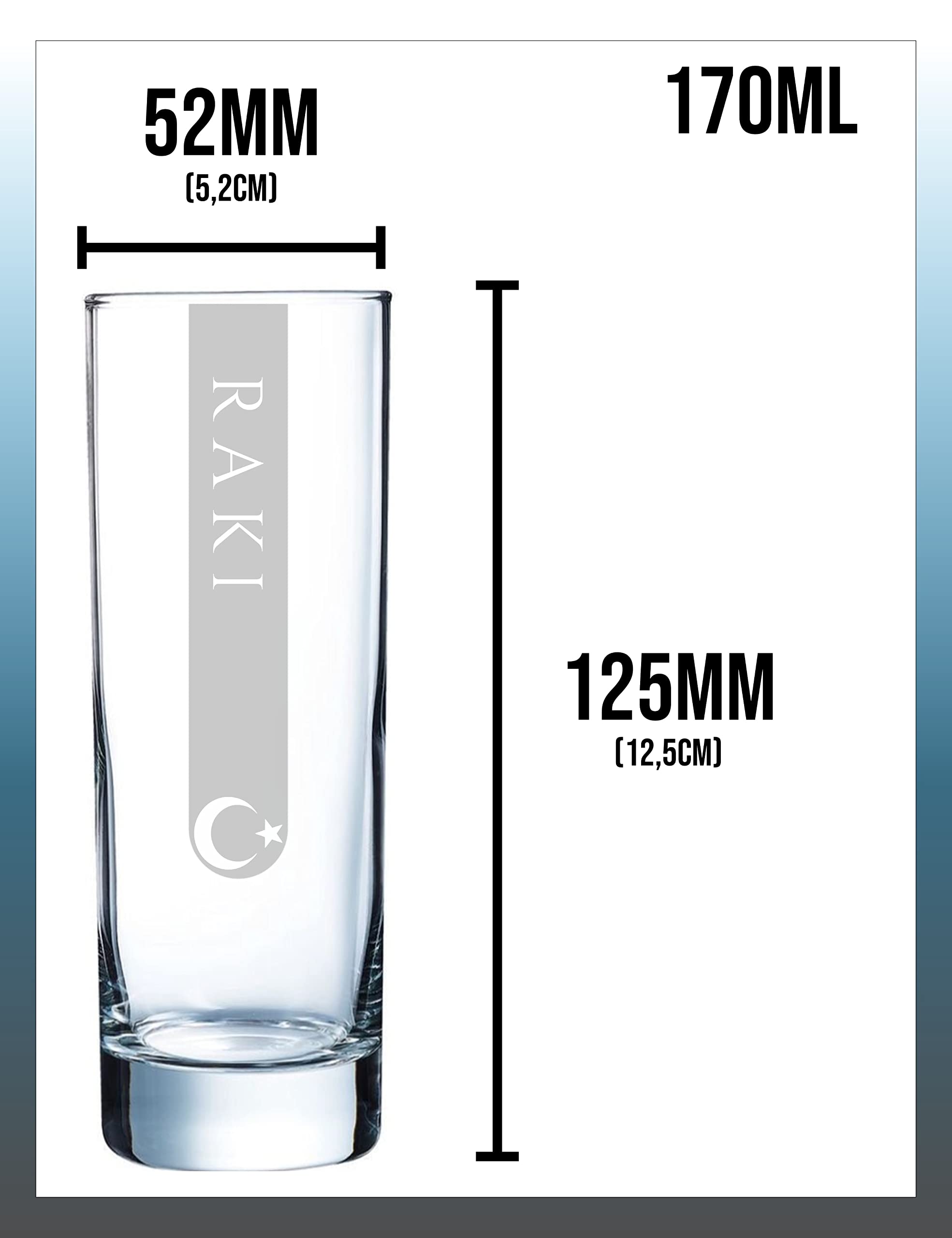 Raki Gläser 170cl 24er Set RAKI | Spülmaschinenfest | Rakiglas 17cl mit Lasergravur 24 Stück