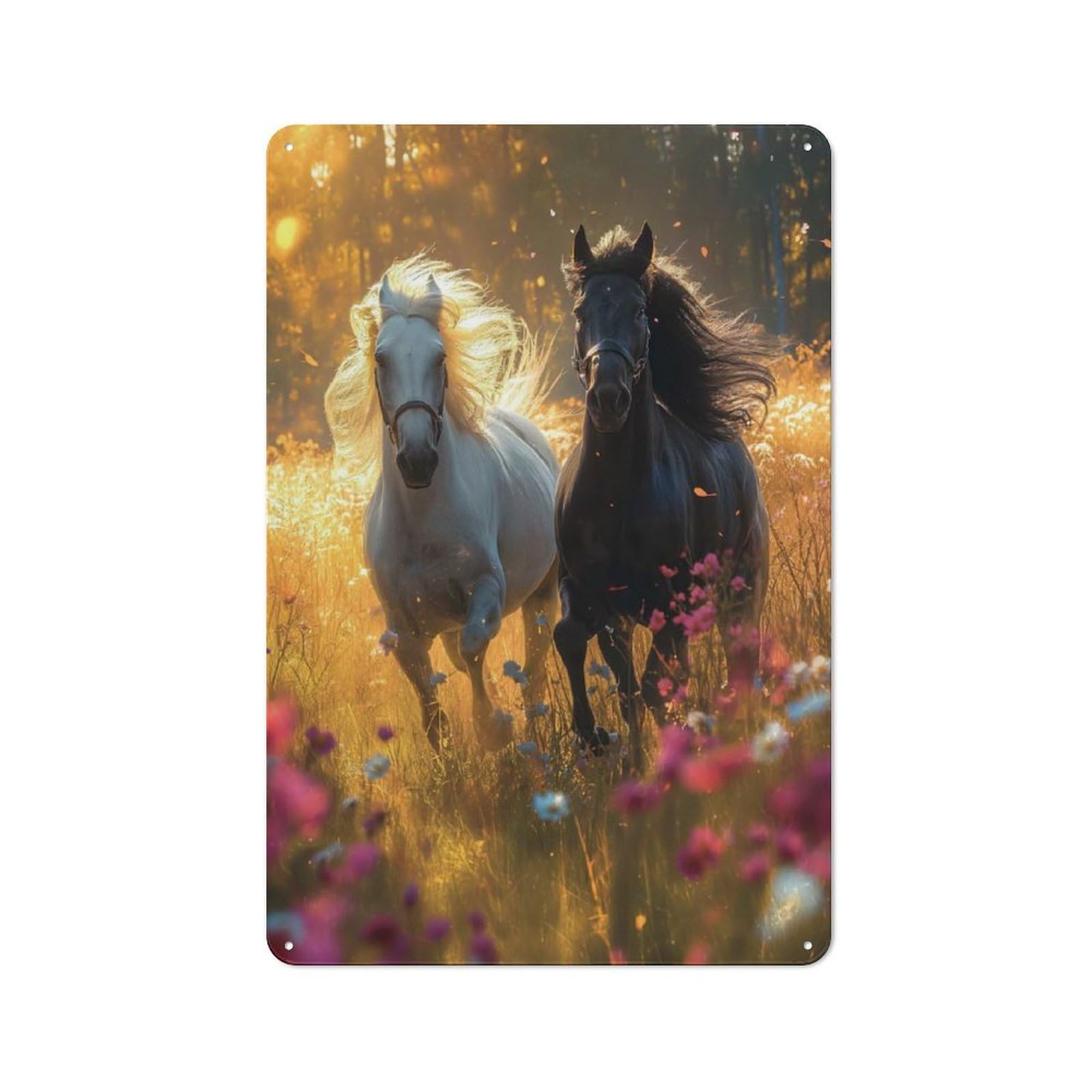 Junmoney Two Horse Galloping Retro Tin Sign 30X20cm For Garden Room Or Summerhouse, A Housewarming Gift For Garden Room Decor Fans