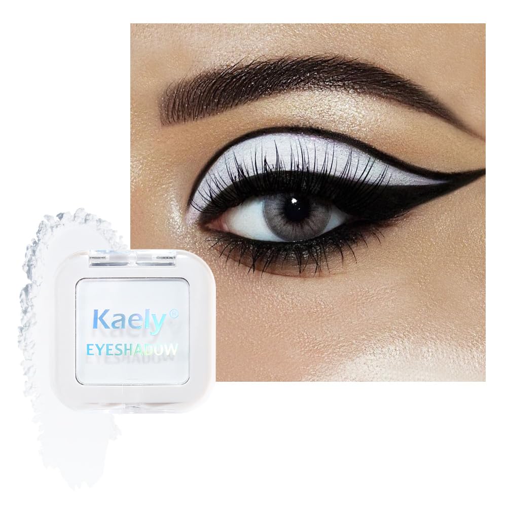 Kaely Pressed Single Eyeshadow Makeup, White Matte Highly Pigmented Monochrome Eye Shadow Palette, Waterproof Neutral Powder Mini Eyeshadow, sombras