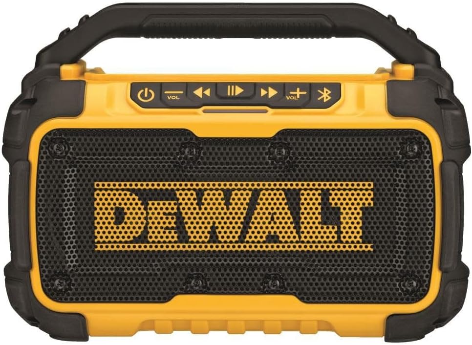 20V MAX Bluetooth Speaker, 100 ft Range, Durable for Jobsites, Phone Holder Included, Lasts 8-10 Hours with Single Charge (DCR010)