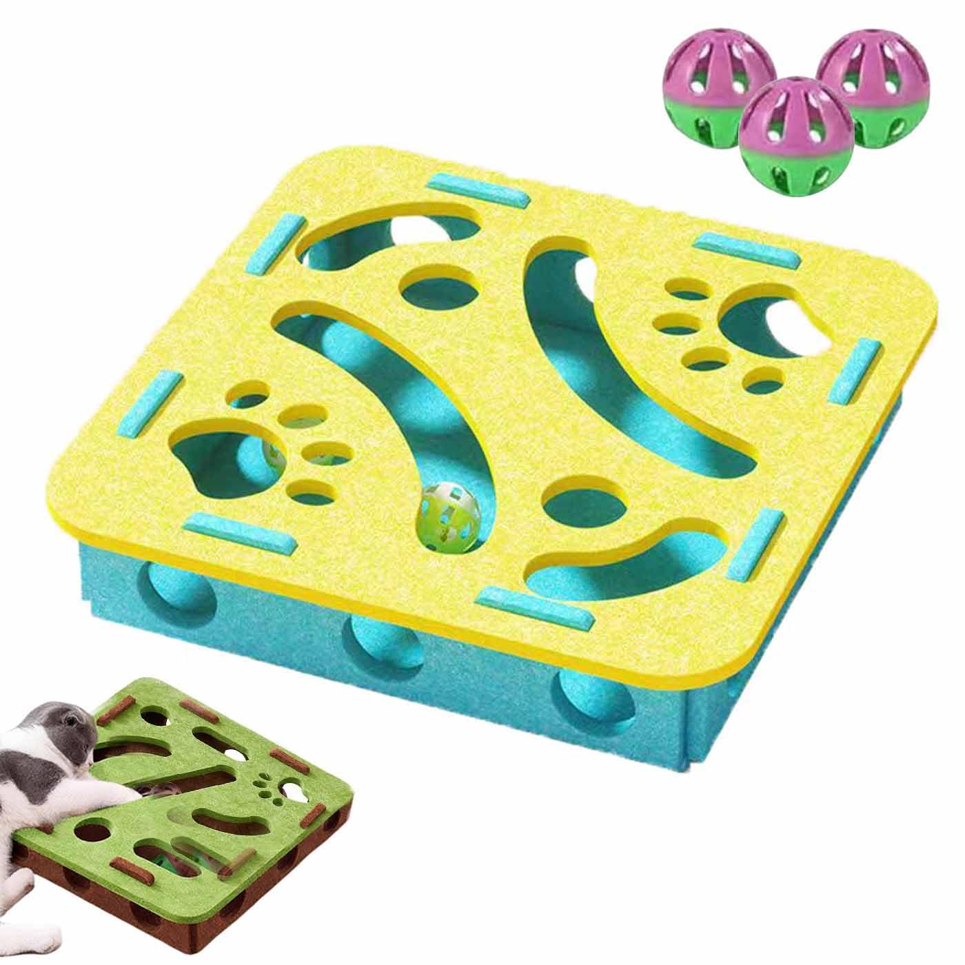Cat Scratch Puzzle Enrichment Box,Interactive Cat Puzzle Toy,Felt Maze Game Box for Indoor,Mental Stimulation Boxs with 3 Balls,Kitten Scratching Training Enrichment Exercise Hunting Play(D)