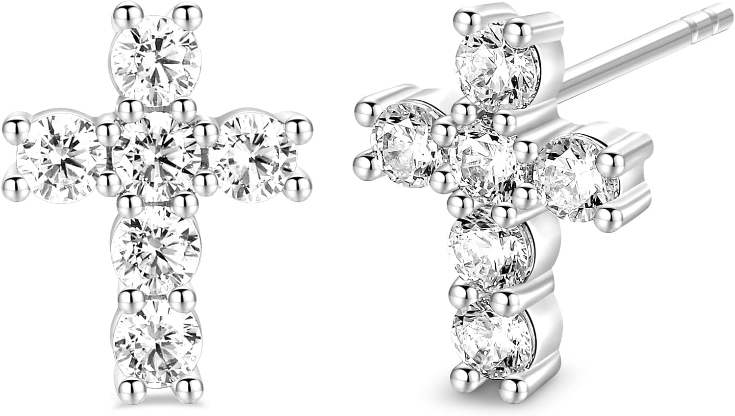 TRUMIUM Cross Earrings for Men Women 925 Sterling Silver Dangle Earrings Hypoallergenic Silver Gold Stud Cubic Zirconia