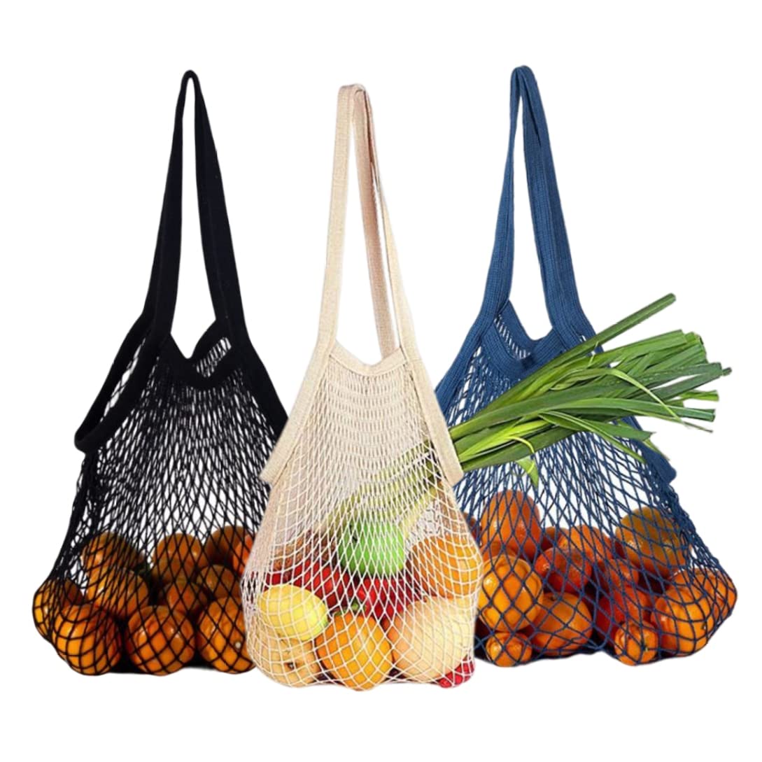 CNAFGBGG Mesh Shopping Bag Reusable Mesh Grocery Bag with Long Handle Net String Shopping Market Tote for Fruit Vegetable 3PCS..