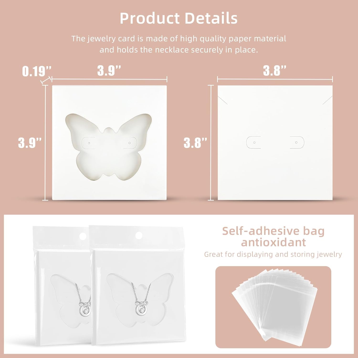 Jewelry Box, Earring Holder Display Cards for Selling, Necklace Bracelet Jewelry Gift Box (50 Pack Butterfly)