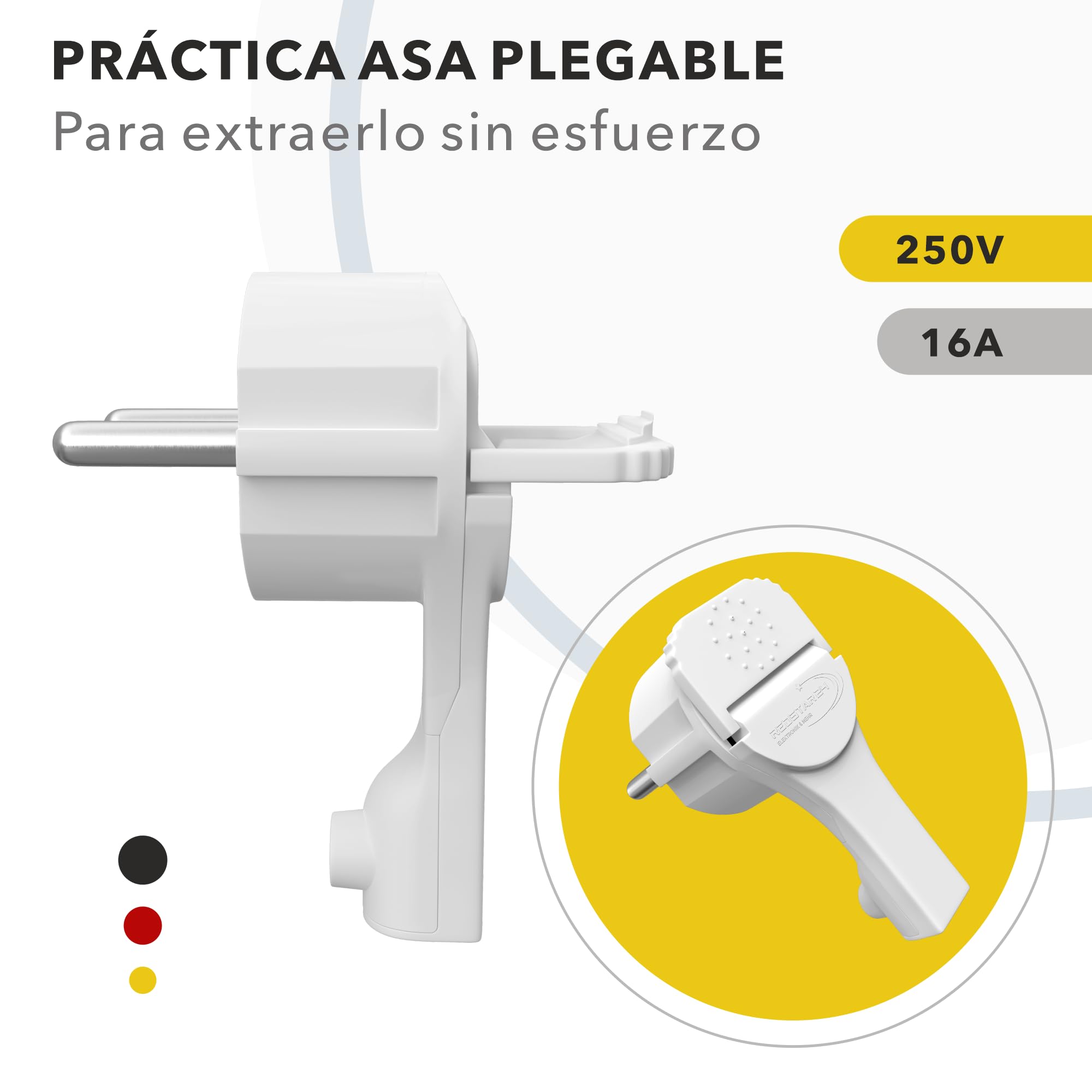 Enchufe Macho Plano Acodado con Contacto de Puesta a Tierra Plástico 8 mm de Altura asa Plegable Protección Contra Dobladuras 250V 16A para Cable de hasta 3x1,5 mm² Angulo CEE 7/7 4 Pieza Blanco