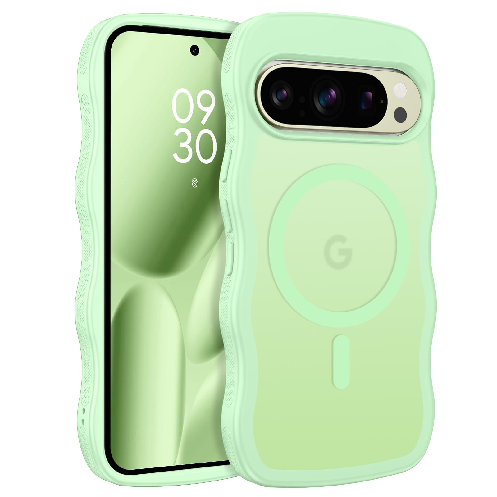 BENTOBEN Magnetic for Google Pixel 10 Pro XL Case Cute, Curly Wavy Pixel 10ProXL Case [Compatible with MagSafe]Anti-Slip Bumper Matte Slim Women Girls Boys Cover for Google 10ProXL 6.8", Matcha Green
