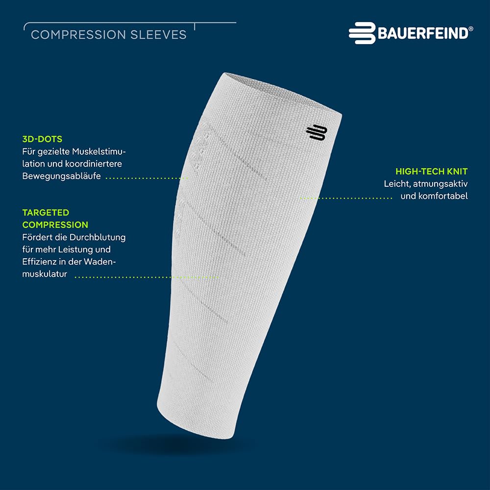 BAUERFEIND Waden Sleeves „Run Performance Compression Sleeve“, 1 Paar Wadenbandagen mit Kompression & 3D-Dots, Beinstulpen