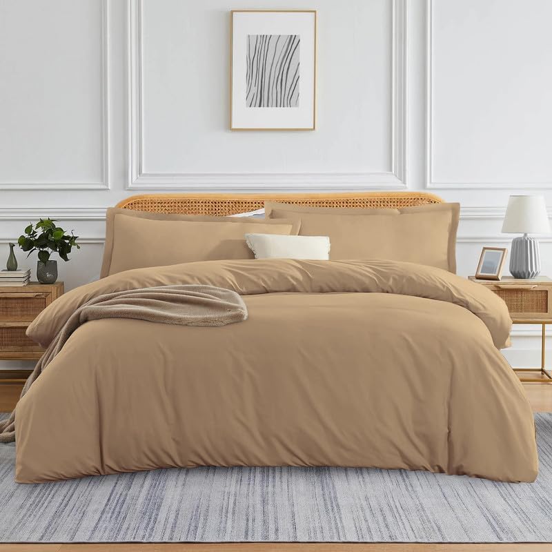 1-Piece Twin - XL Size Duvet Cover Only, 66" x 88", 100% Egyptian Cotton, 600 Thread Count, Taupe Solid, Zipper Closure, Lightweight Cooling Duvet Cover, Soft Breathable Bedding