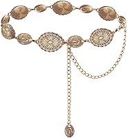 TOPACC Women's Western Concho Chain Belt - Gold Cowgirl Metal Belt for Jeans, Dresses, Country Concerts & Rodeos