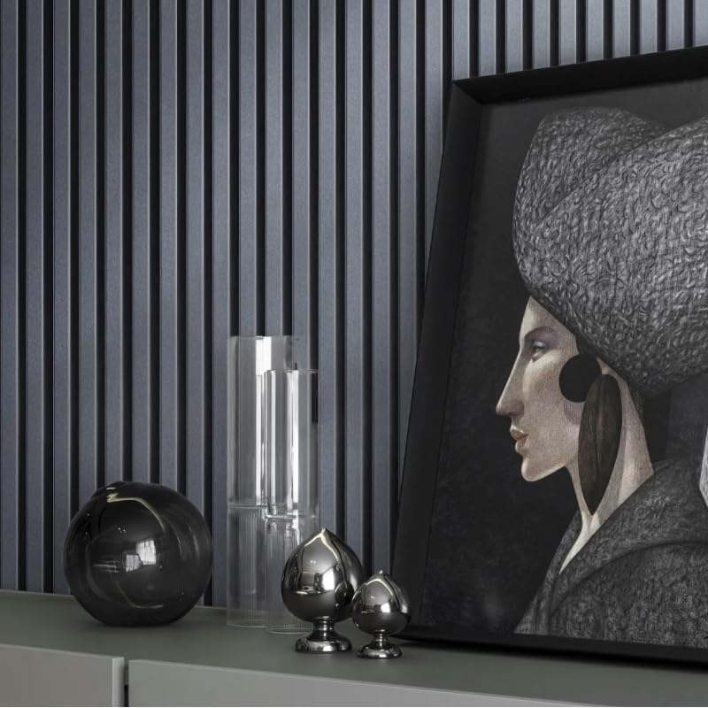 DECOON Panneau Mural Acoustique tasseaux Bois 250 x 30 x 1,9 cm - alu/Feutrine Noir - 0,75m²
