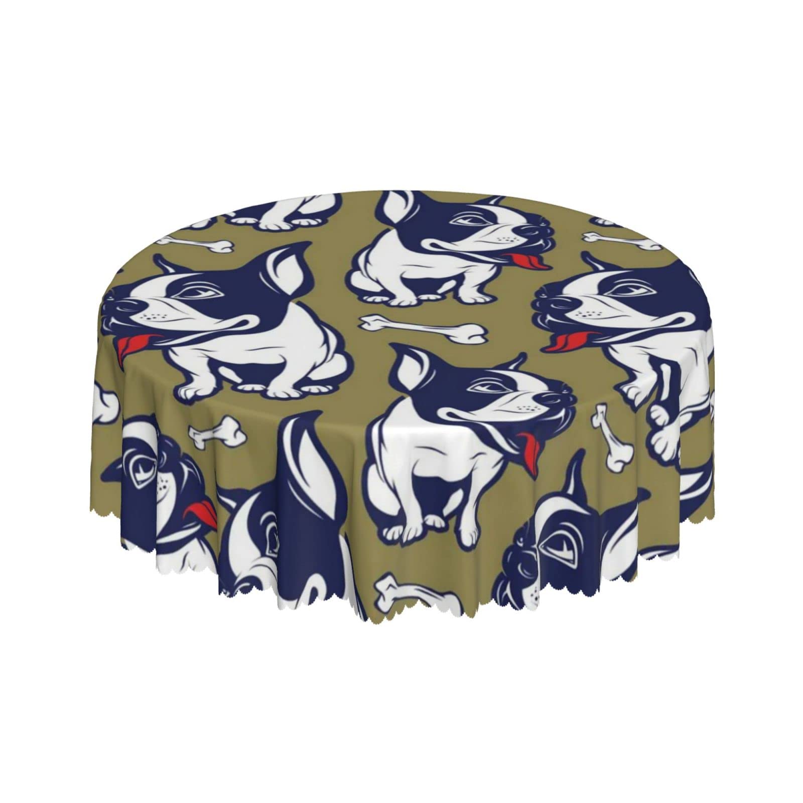 Lsjuee French Bulldog Dog Cute Round Tablecloth 60 Inch Printed Washable Tablecloth for Dining Party Holiday Fall Home Decorative