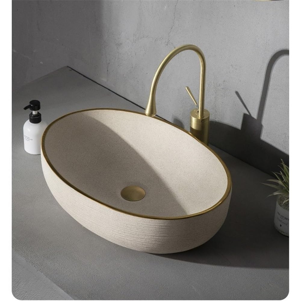 Lavello Bagno Lavandino da bagno ovale retrò semplice in ceramica 58 * 40 13 cm, for balcone, casa Controsoffitto moderno