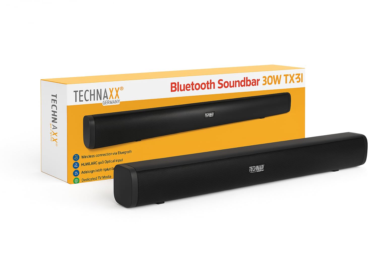 Technaxx TX-​311, soundbar Bluetooth 2.0 da 30W per TV con ingressi HDMI-​ARC, ottici e AUX, doppi altoparlanti da 15W, Bluetooth 5.0, telecomando incluso - ideale per TV, smartphone, tablet e PC