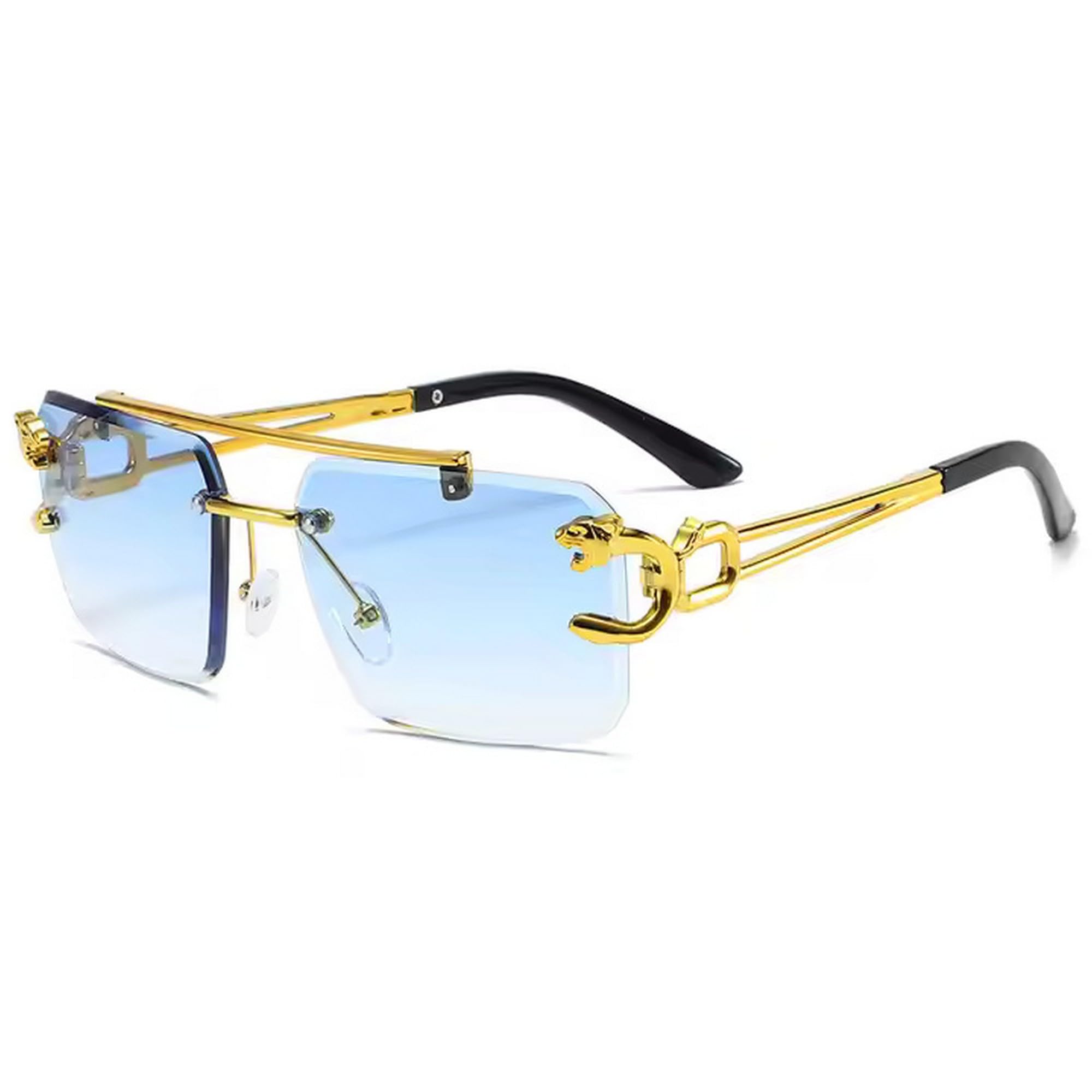 dervin Retro Rimless Diamond Cut Rectangular sunglasses for Men and Women-picture-10