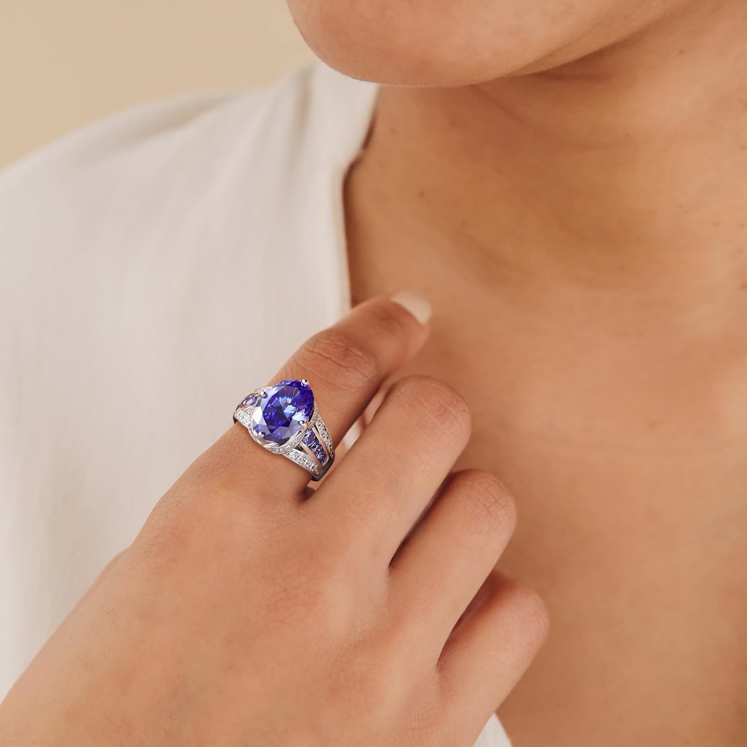 Emerald/Sapphire/Ruby/Tourmaline Rings for Women, 925 Sterling Silver Gemstone Engagement Anniversary Ring Big 6.5-8.5 Carat Birthstone Ring, Size 6 to 10 (Send Gift Box) - Image 2