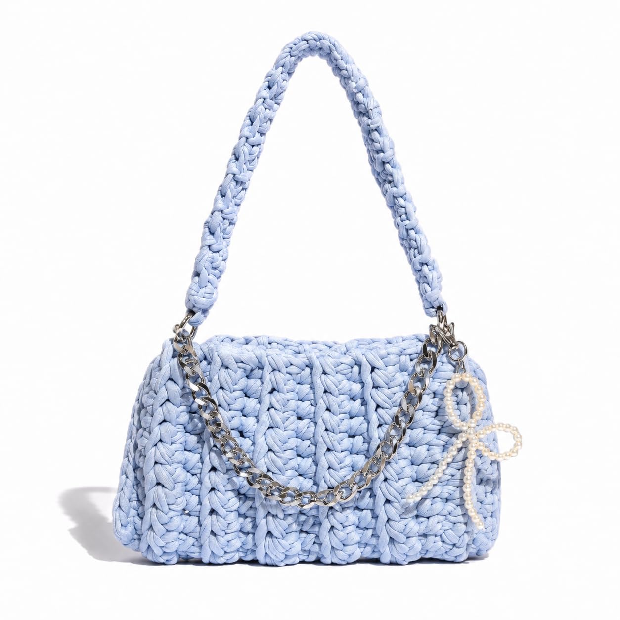 SHRIVYAA Handmade Crochet T-Shirt Yarn Flower Handbag for Women & Girls, Aesthetic Knitted Purse for Party, Travel & Casual Use, Perfect For Gift-picture-33