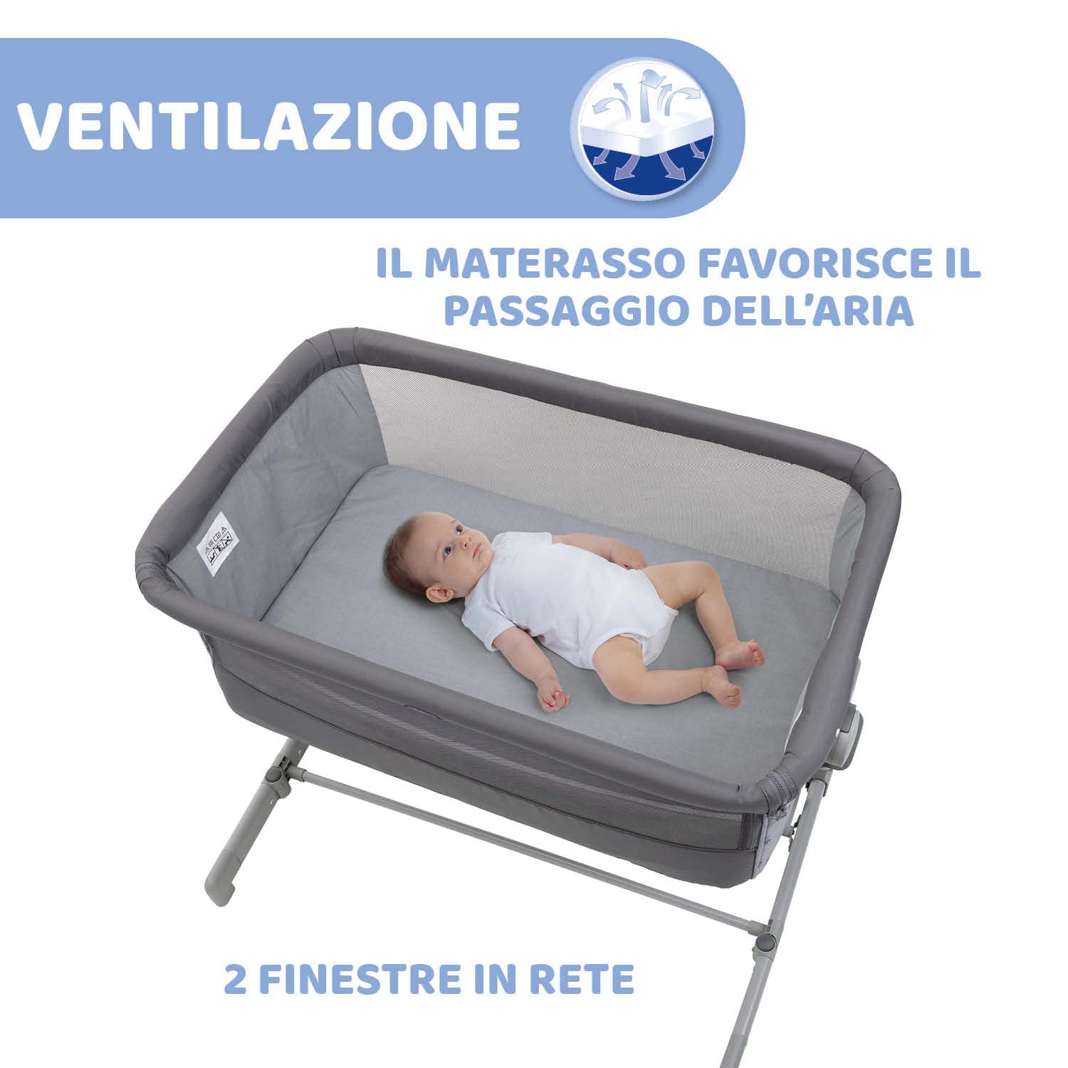 Chicco Next2Me Go Culla Neonato Fianco Letto, Compatibile con Diversi Letti, Altezza Regolabile, Buona Circolazione dell'Aria, culla da viaggio, lettino da viaggio, pieghevole, Grigio scuro