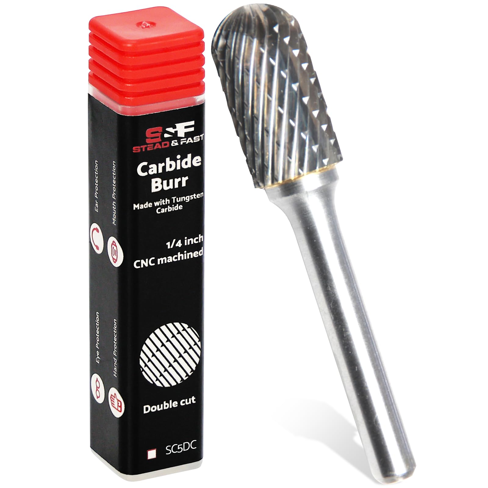 S&F STEAD & FAST Carbide Burr 1/2" x 1", Shank 1/4", Ball Nose Shape