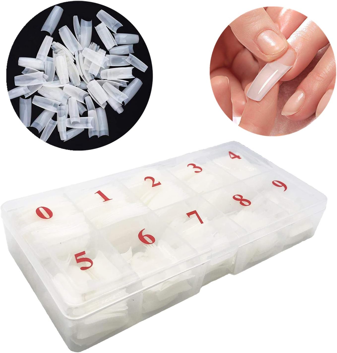 NANASO Nail Tips,500pcs Natural French Nail Tip,Acrylic Half Cover False Nails Tips With Box for Nail Salon Nail Art and Home DIY Nail Art, 10 Sizes