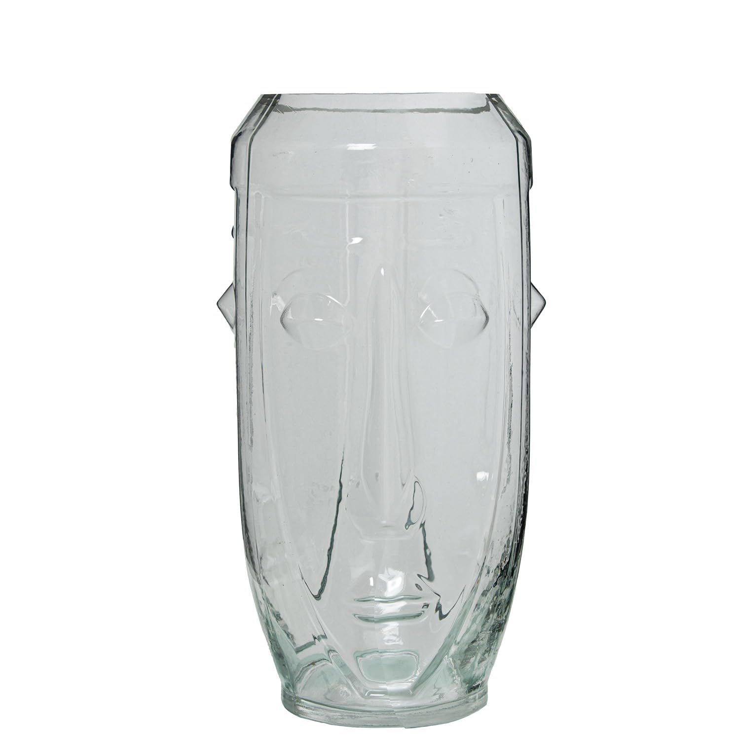 Vase de table visage en verre transparent de 14x14x28 cm pour decoration