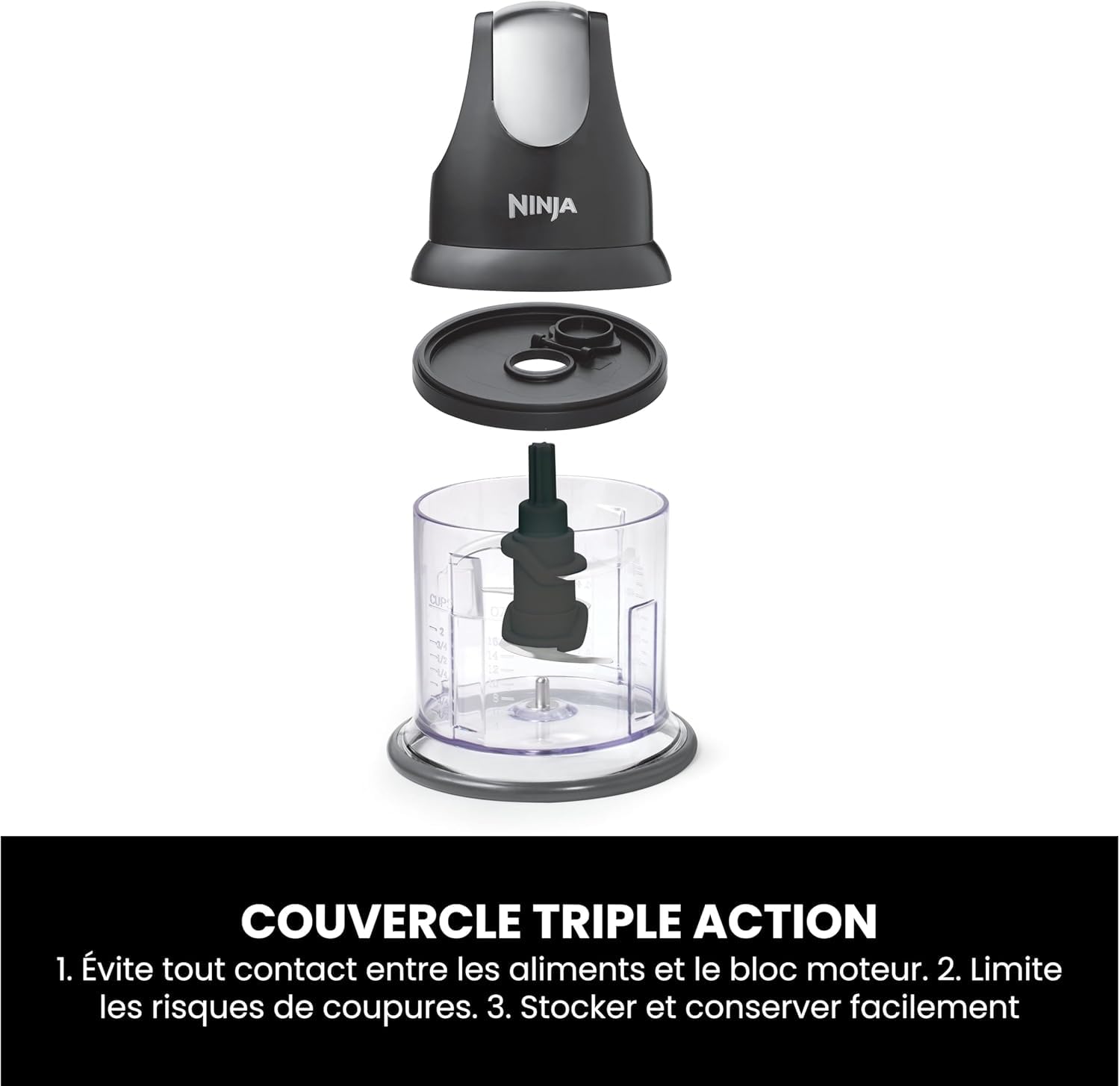 Ninja Express Chop Mini-hachoir électrique à herbes et légumes, pour hacher, émincer NJ1002EUBK + Ninja EverClad Ensemble de batterie de cuisine 2 poêles en acier inoxydable, C92000EUI
