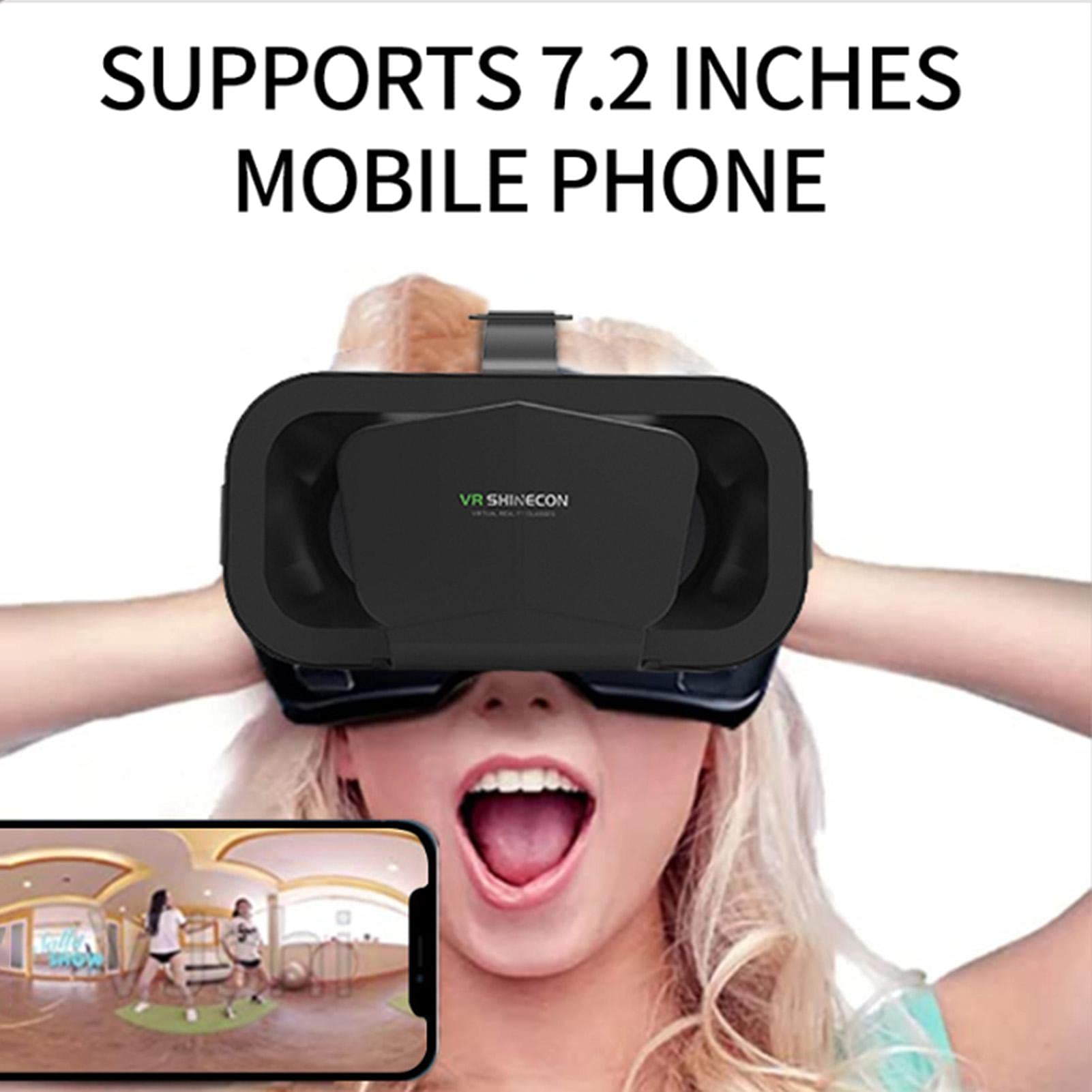 Occhiali 3D VR, occhiali per realtà virtuale VR montati sulla testa, occhiali VR Box per film 3D, videogiochi, adatto per smartphone da 3,5 a 7,25 pollici