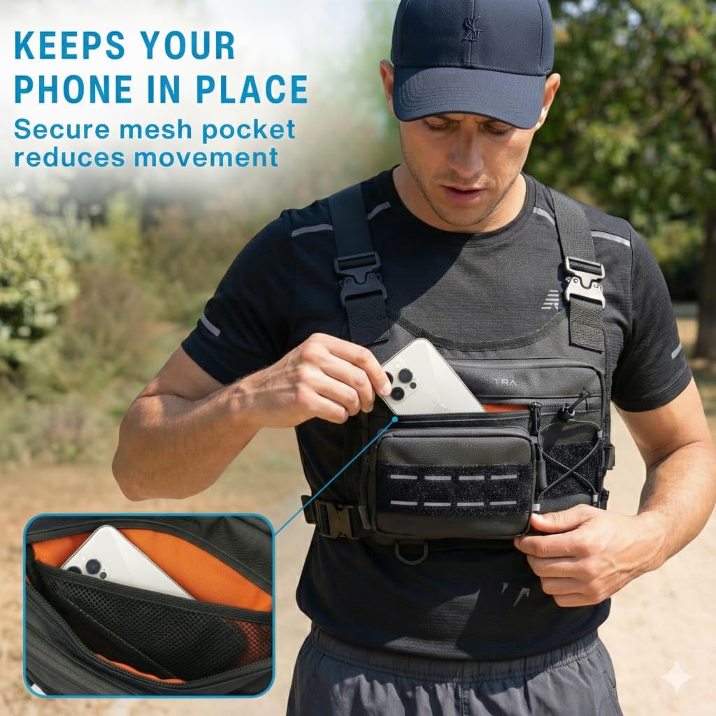 Chest Bag for Men – Running Chest Pack, Lightweight No-Bounce Phone Holder, Water-Resistant Reflective Chest Pouch for Running, Hiking & Cycling - Image 3