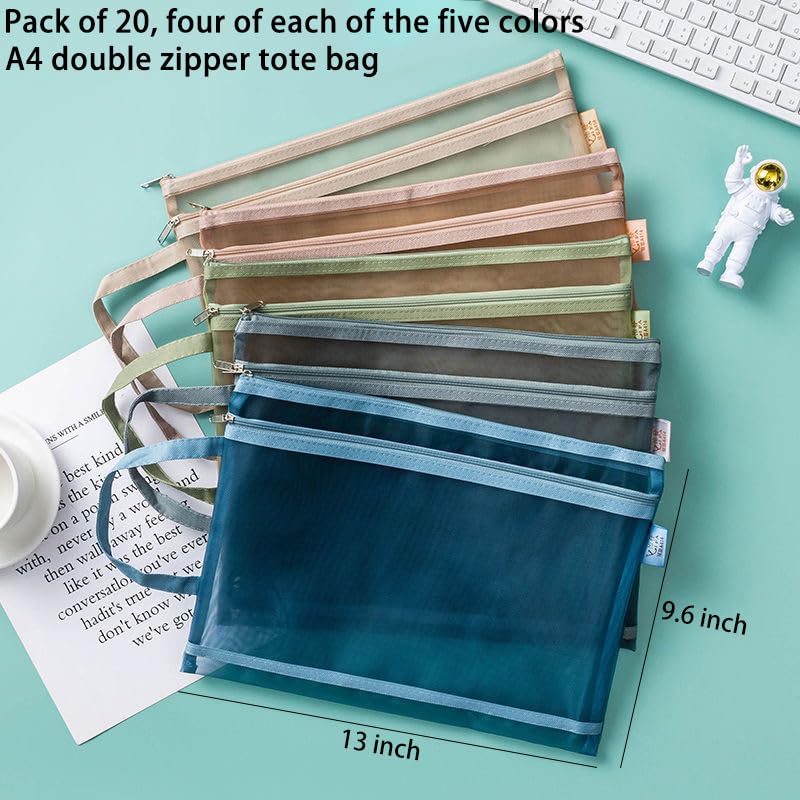 20 Pack Mesh Zipper Pouches for Organizing, Double Layers Nylon Puzzle Building Block Sets Toy Storage Organization with Handle, Multipurpose for Travel, School, Board Game, Office, and Home Organize