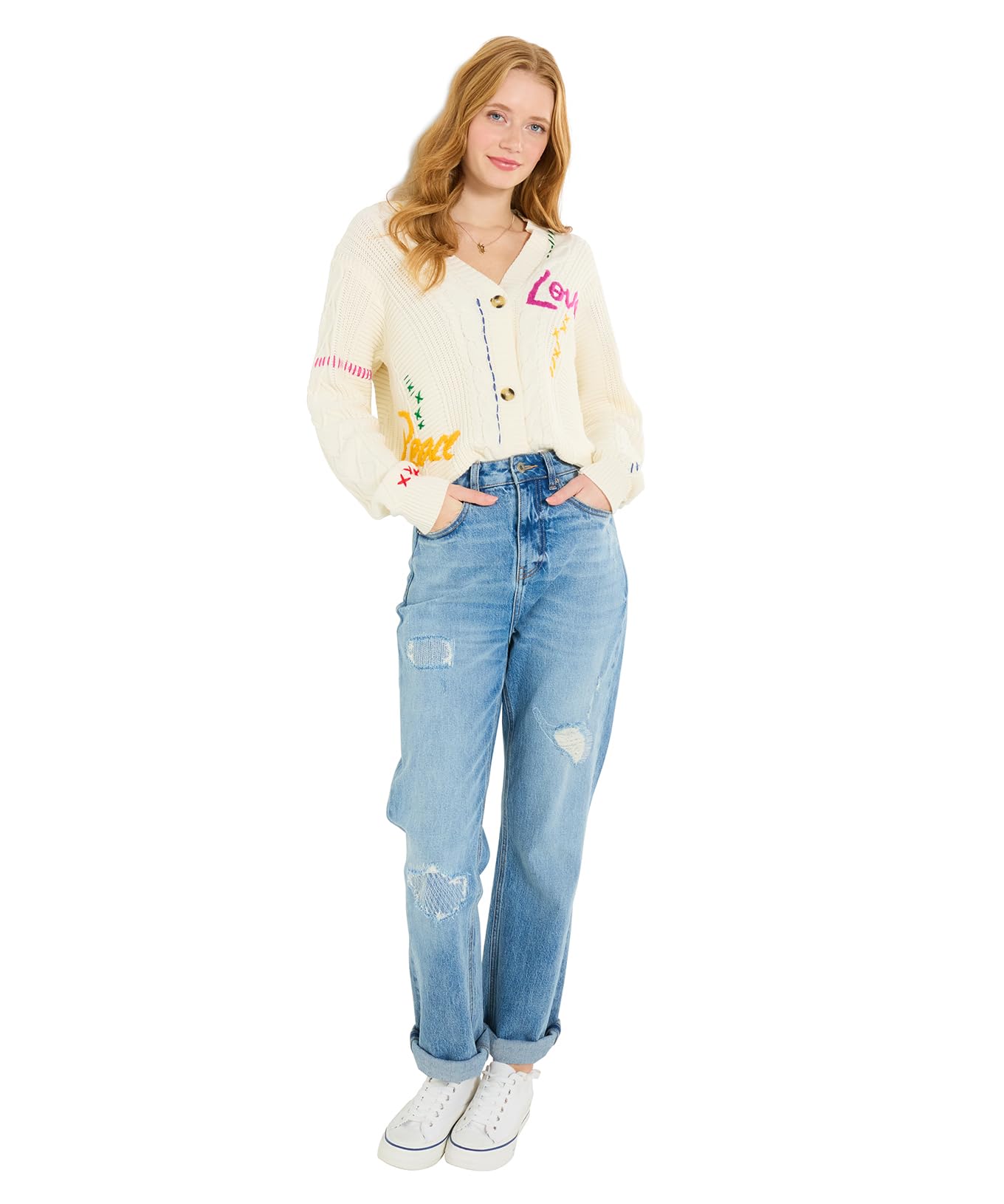 Amour Embroidered Cable Knit Cardigan Size 20 Cream   Women's