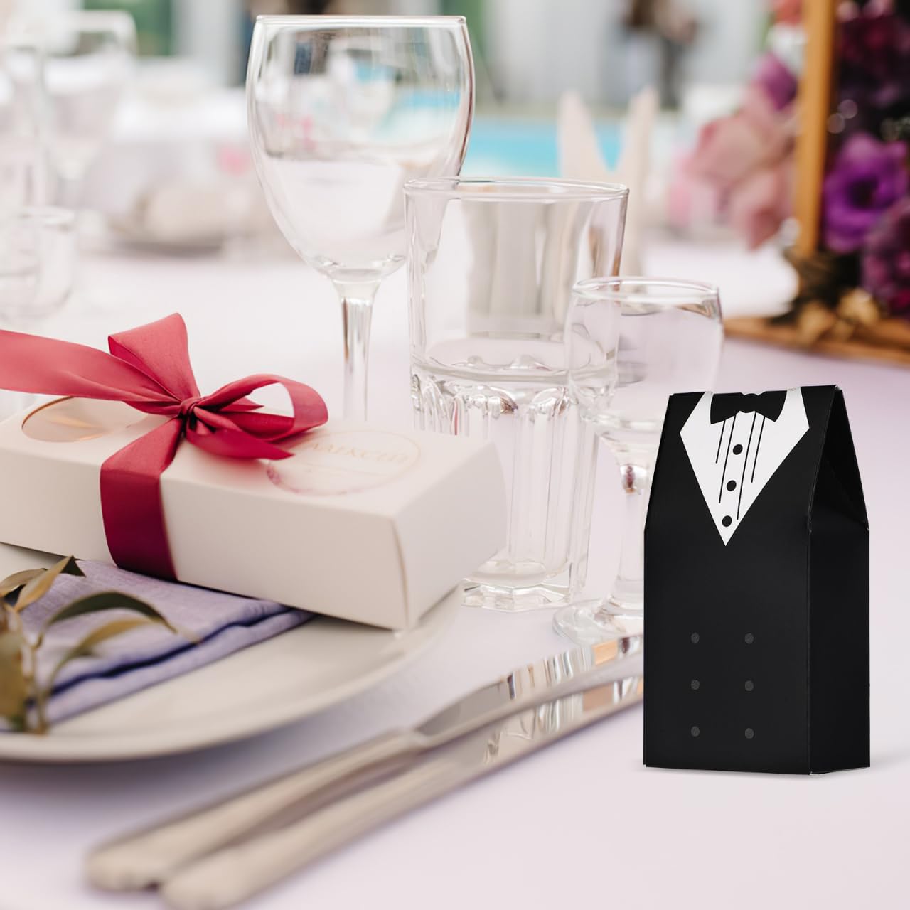 50pcs Foldable Candy Boxes - Groom Bridal Dress Packaging Ccontainers