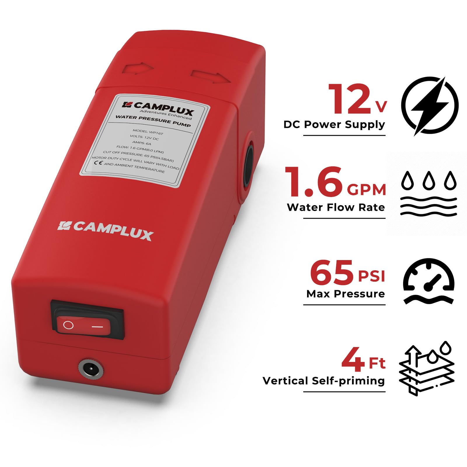 CAMPLUX - Kit de bomba de agua de 12 V con interruptor de seguridad, cable de clip de cocodrilo y cable para encendedor de cigarrillos