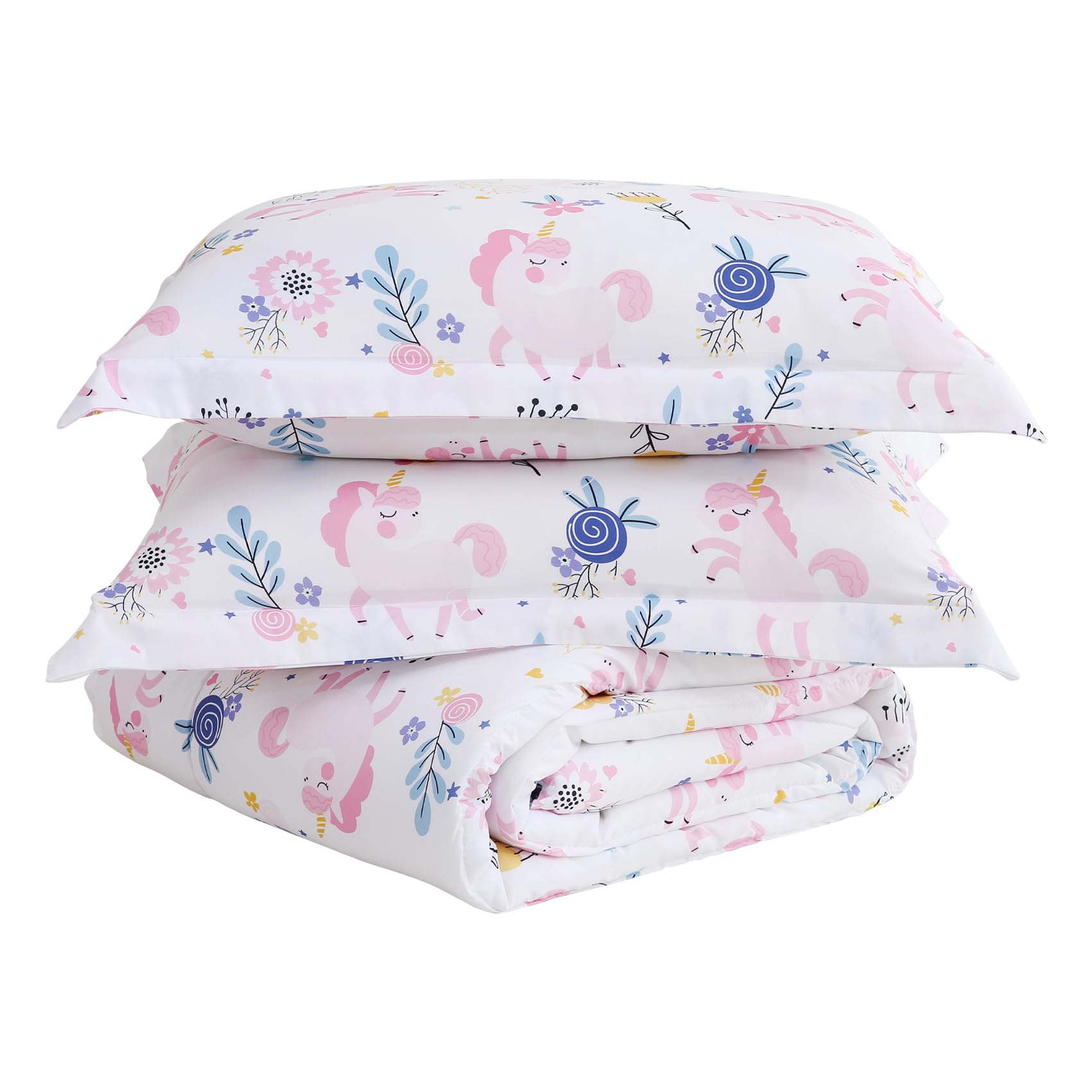 Yibeizi Unicorn Bed Comforter Set Twin Pink Girls Floral Bedding