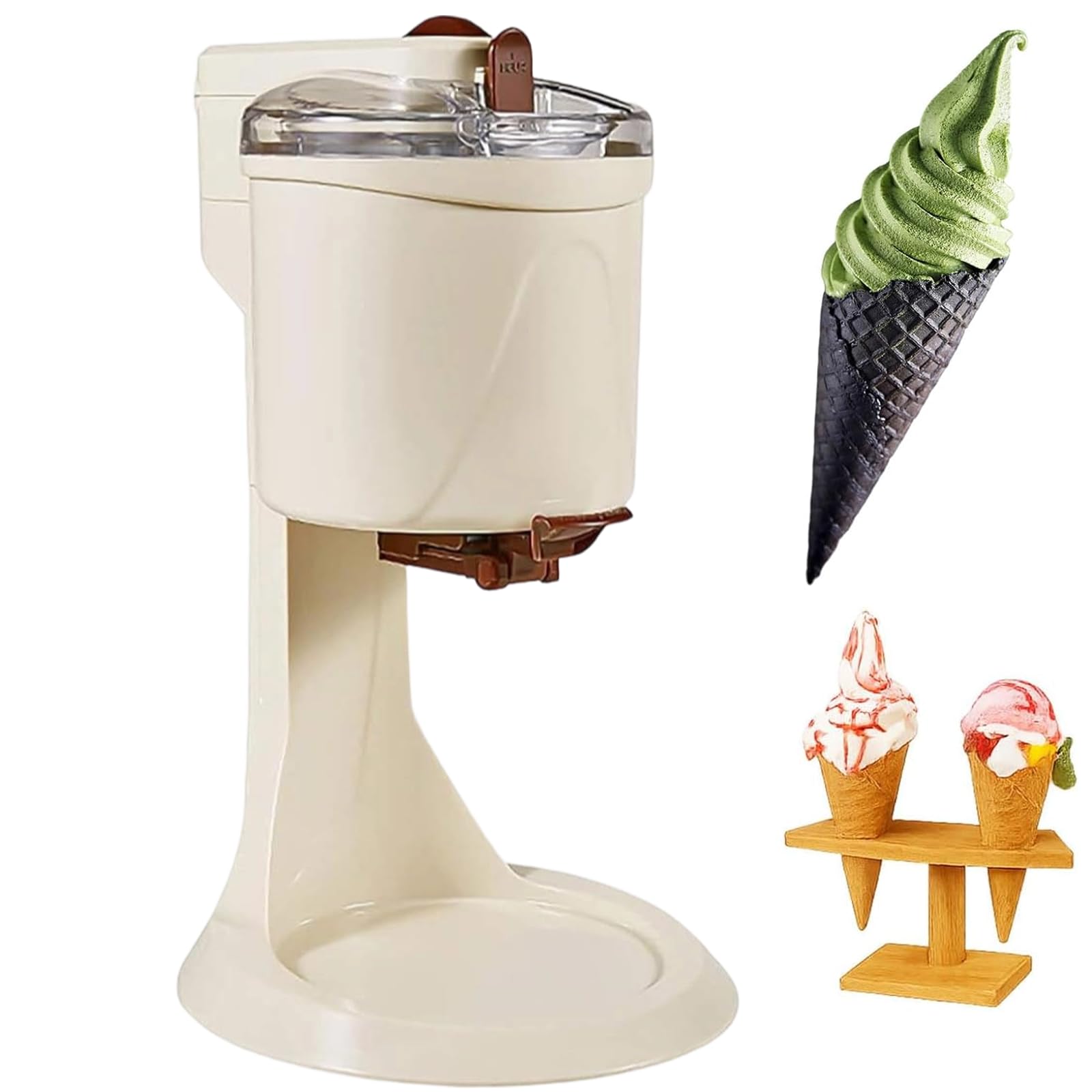 Xjymposium Ice Cream Maker Machine, Semi-Automatic 1000ml Household Ice Cream Making Machine, Yogurt Mr Whippy Ice Cream Makers For Home Diy Kitchen Fast Beige