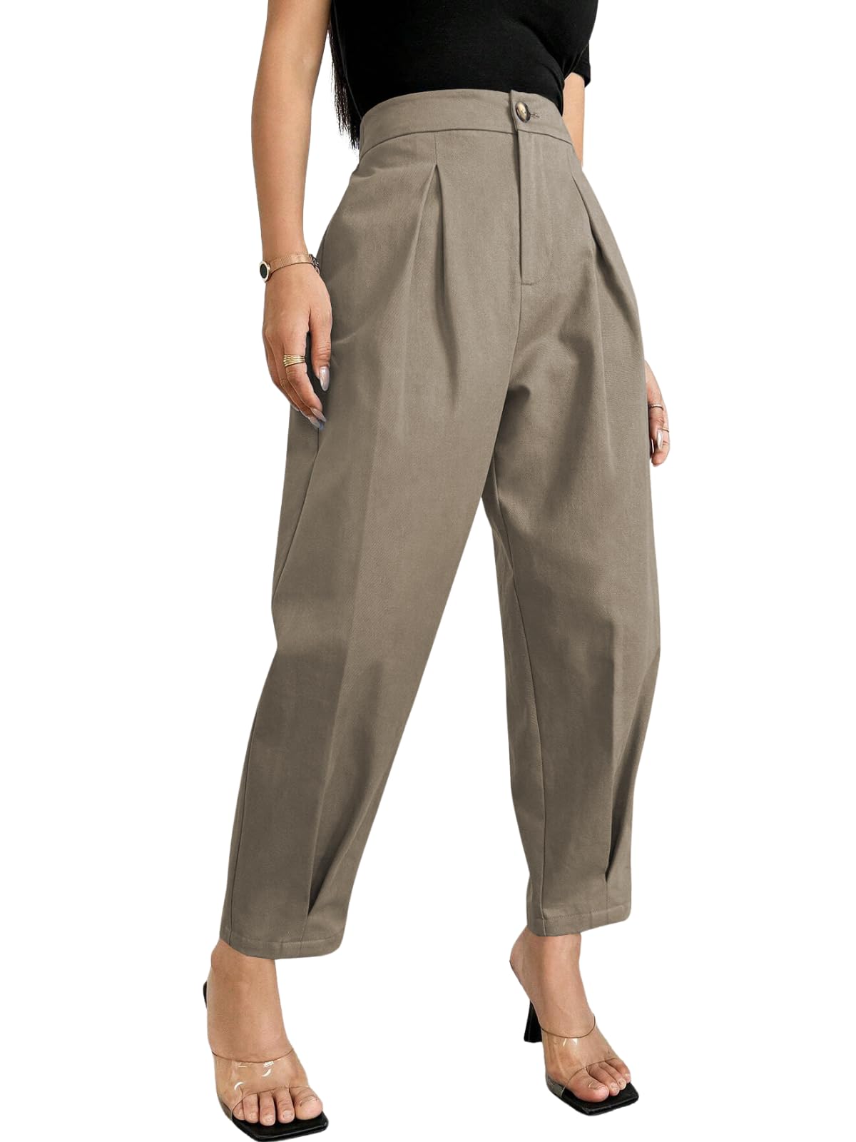Balloon Fit Ankle Length Women Casual Trousers | Ankle Length Pants for Women Zip & Button | Woman Trousers Balloon Pants-image-15