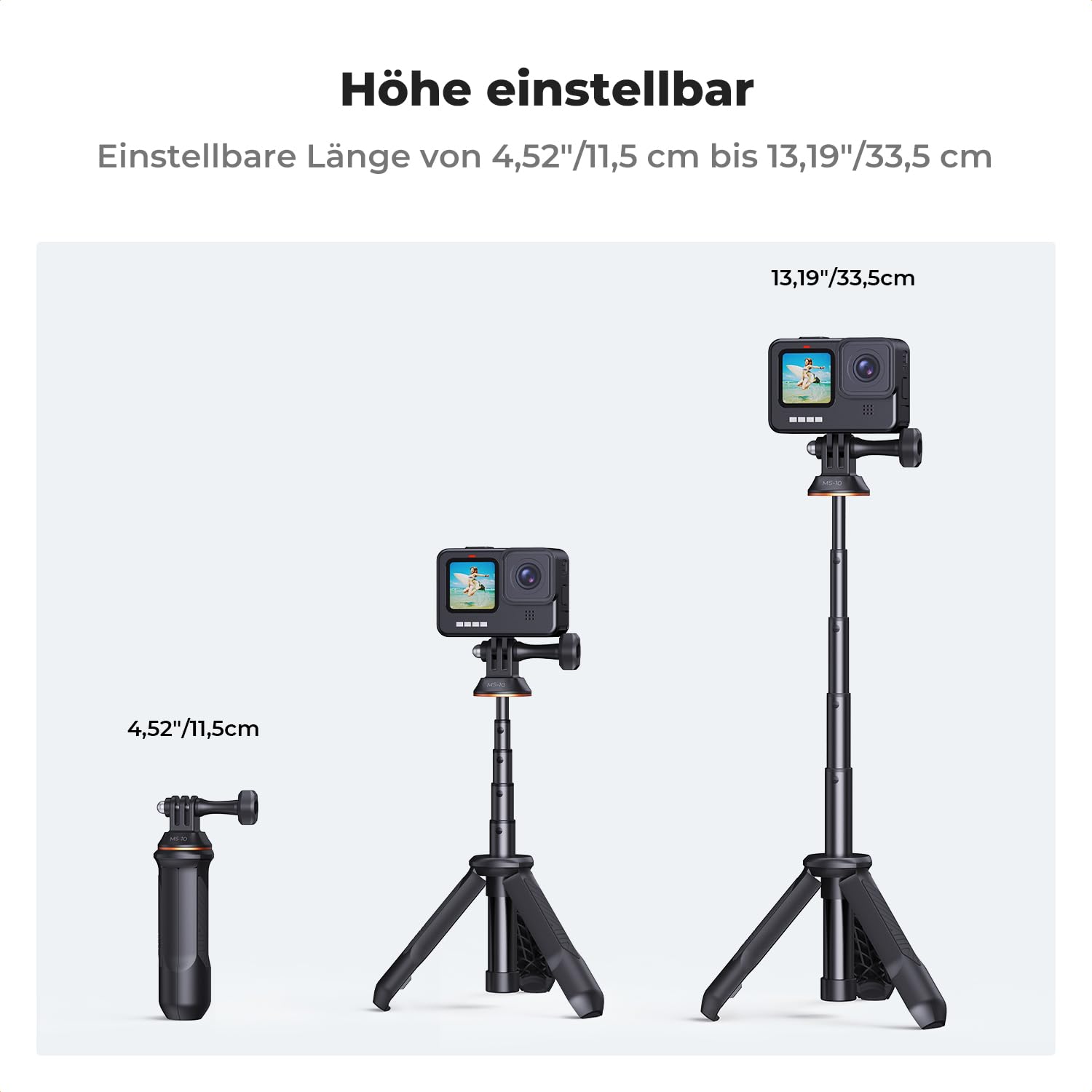 K&F CONCEPT MS10 GoPro Stativ, Go Pro Selfie Stick Tripod, 33CM Tischstativ, Tragbare SelfieStick Kompatibel mit GoPro, DJI Osmo Action, Insta 360 Ace